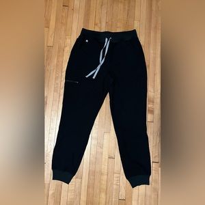 Figs Scrub Bottoms: Black Zamora High Waisted 2.0 - Jogger Scrub Pants